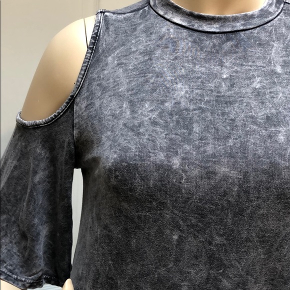 CHARCOAL GREY MINERAL WASHED COLD SHOULDER DRESS - Picture 7 of 7